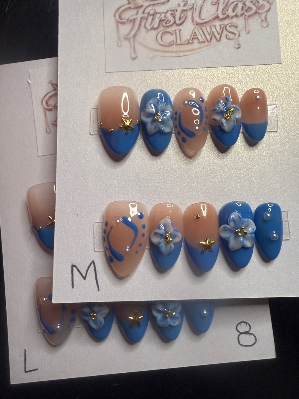 Blue Floral Press-On Nail Set for Women